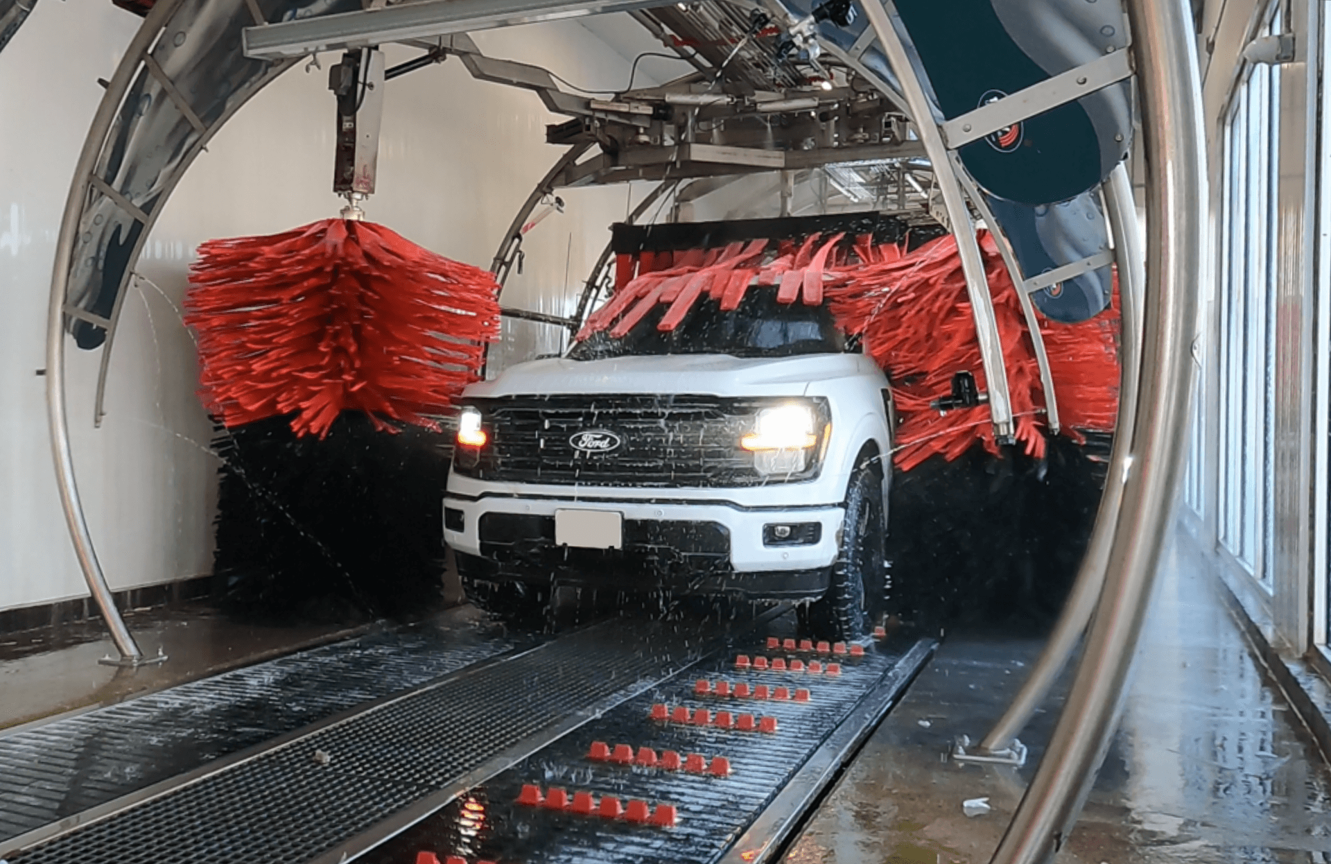 Inside the car wash tunnel