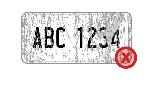 Licence plate with scratches and fading